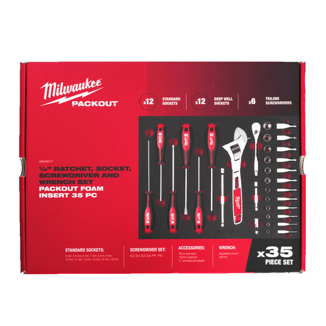 Milwaukee PACKOUT Foam Inlay tbv doppenset 1/4" 35 delig