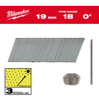 Milwaukee Brad nails M18FN18GS G18/ lengte 19mm / RVS 10000 Milwaukee Brad nails M18FN18GS G18/ lengte 19mm / RVS 10000