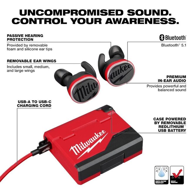 Milwaukee L4RLEPB-301 USB Bluetooth  Milwaukee oordopjes KIT