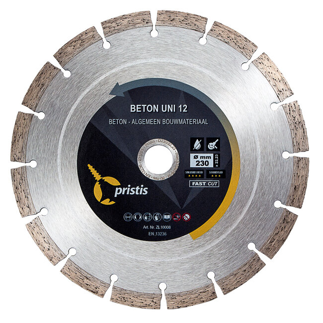 Diamantzaagblad 230/22,23 Pristis Beton Uni 12 37x2,7x12 16S Blank