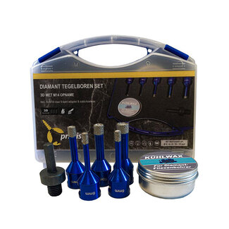 Pristis Tegelboor set 3D M14- 5-dlg klein incl. adapter & wax