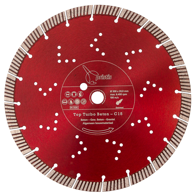 Diamantzaagblad 300/20,0 Pristis Top Turbo Beton - C15 3,2x15 20S  Met.rood