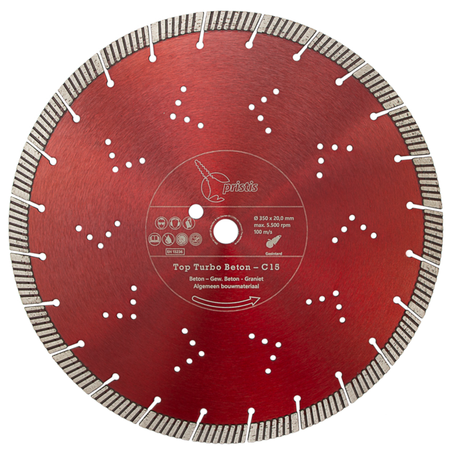 Diamantzaagblad 350/20,0 Pristis Top Turbo Beton - C15 3,2x15 24S  Met.rood