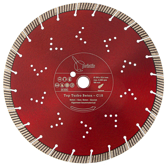 Diamantzaagblad 350/25,4 Pristis Top Turbo Beton - C15 3,2x15 24S  Met.rood