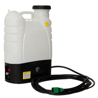 Watertank (16 ltr) met pomp op accu, + slang + gardena