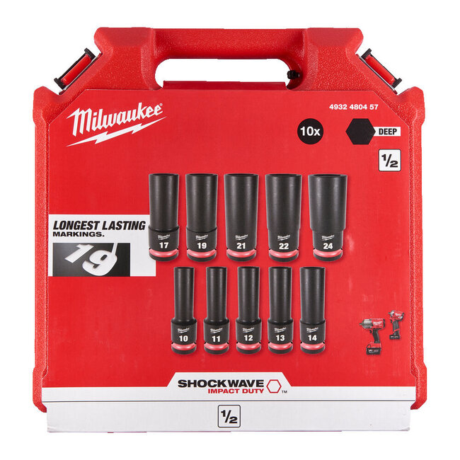 Milwaukee Shockwave 1/2"" doppenset compleet 10 delig DEEP