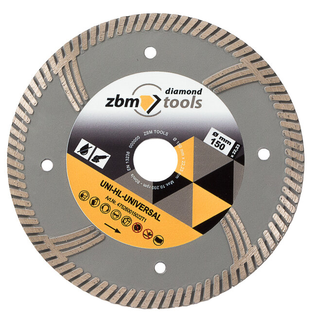 ZBM Diamondtools 150/22.23mm ZBM Sleuvenfreesblad Uni-HL-Universal