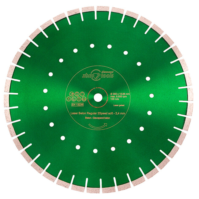 ZBM Diamondtools 350/15,88mm ZBM Beton Regular 2Speed Met. groen 2,4mm