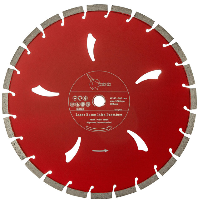 Diamantzaagblad 350/25,4 Pristis Laser Beton Infra Premium 40x3,0x12 26S Rood