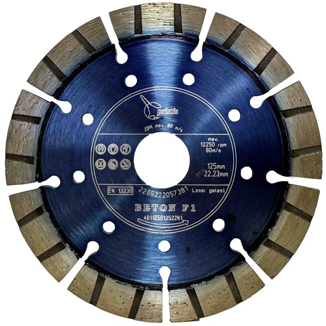 Diamantzaagblad 125/22,2mm Pristis Beton F1 turbo segment metallic blauw
