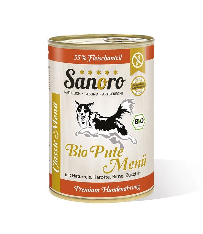 Classic Menü  von der Bio-Pute mit 55 % Fleischanteil, Bio-Naturreis und Bio-Karotte