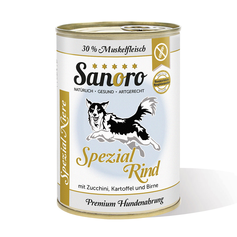 Spezial Hundefutter vom Bio-Rind mit Bio-Zucchini und Bio-Kartoffel -  Sanoro Tierbedarf