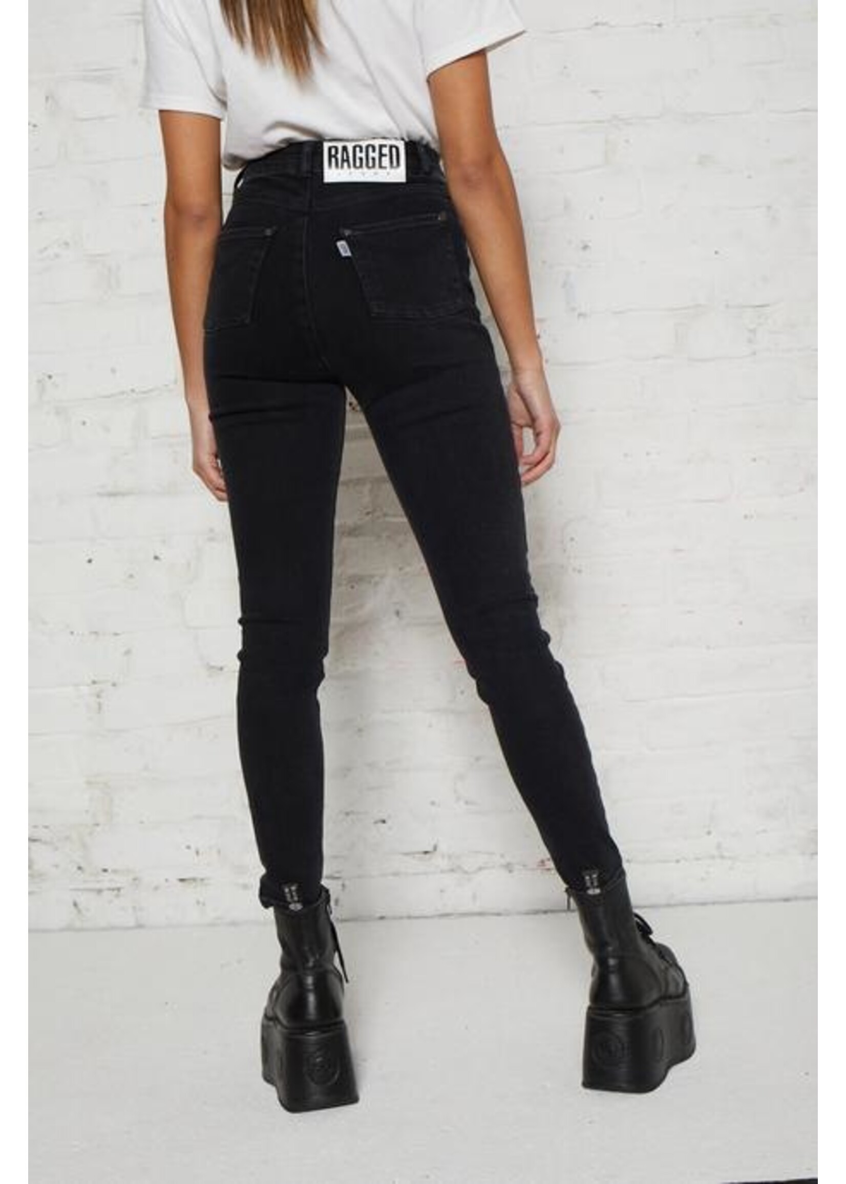 Schmale High Waist Jeans schwarz