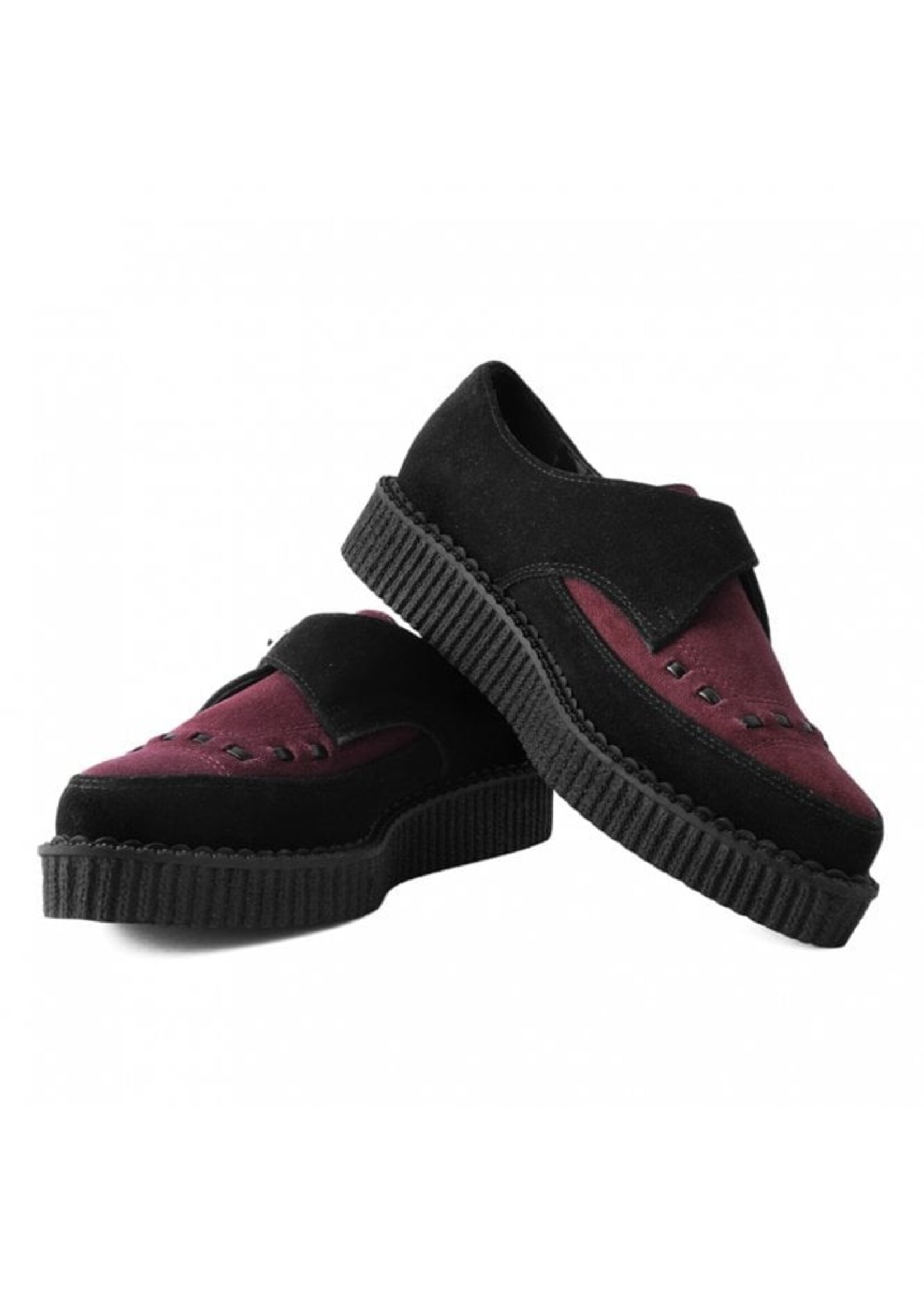 Suede Monk Buckle Pointed Creeper in Black and Burgundy