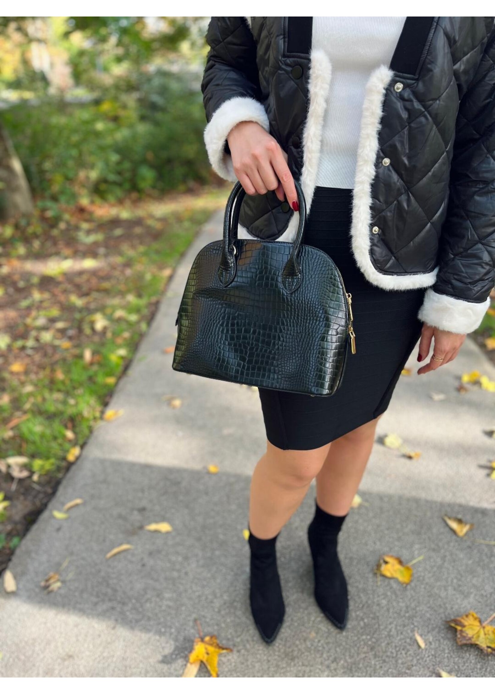 Handtasche Kroko schwarz