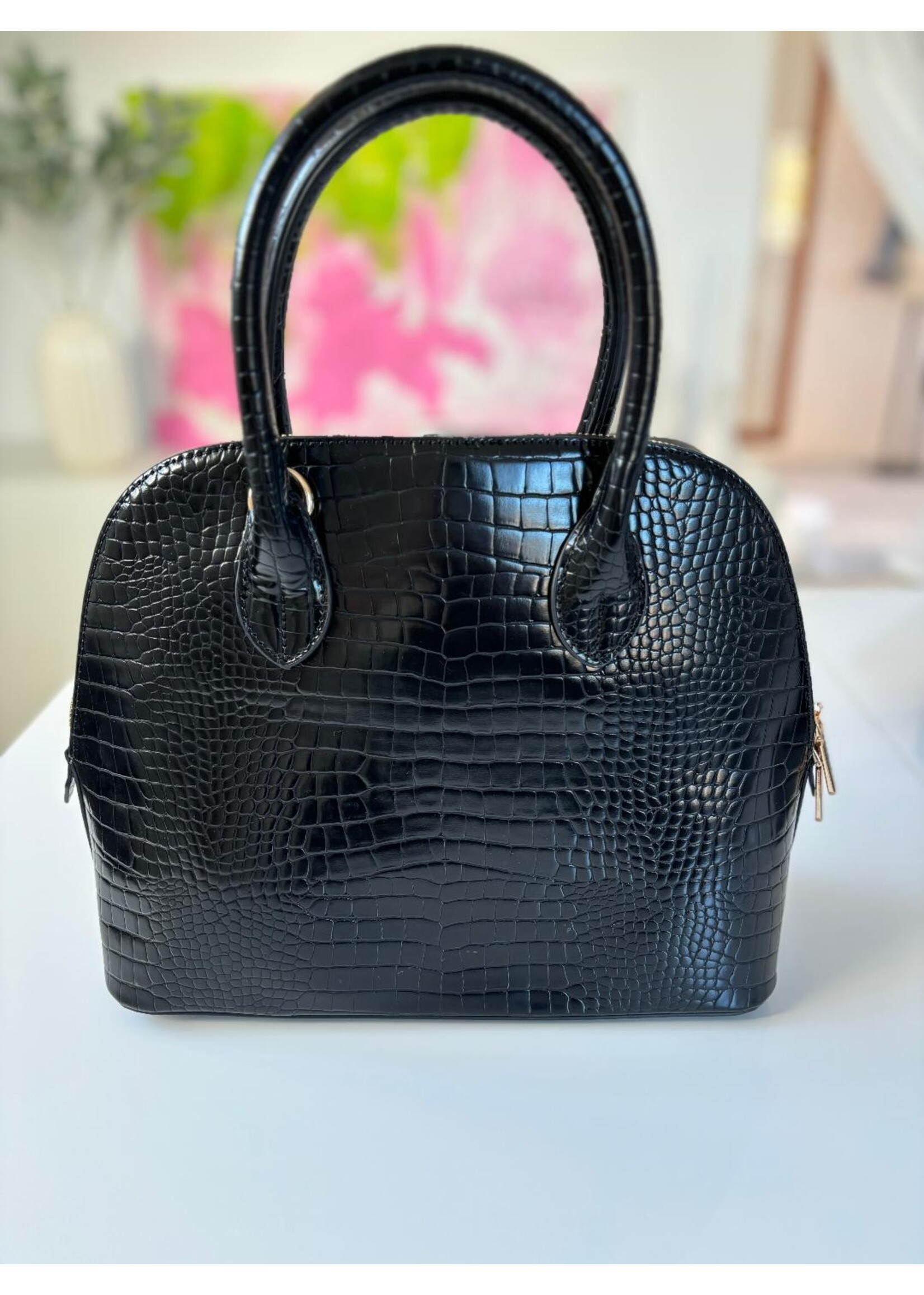 Handtasche Kroko schwarz