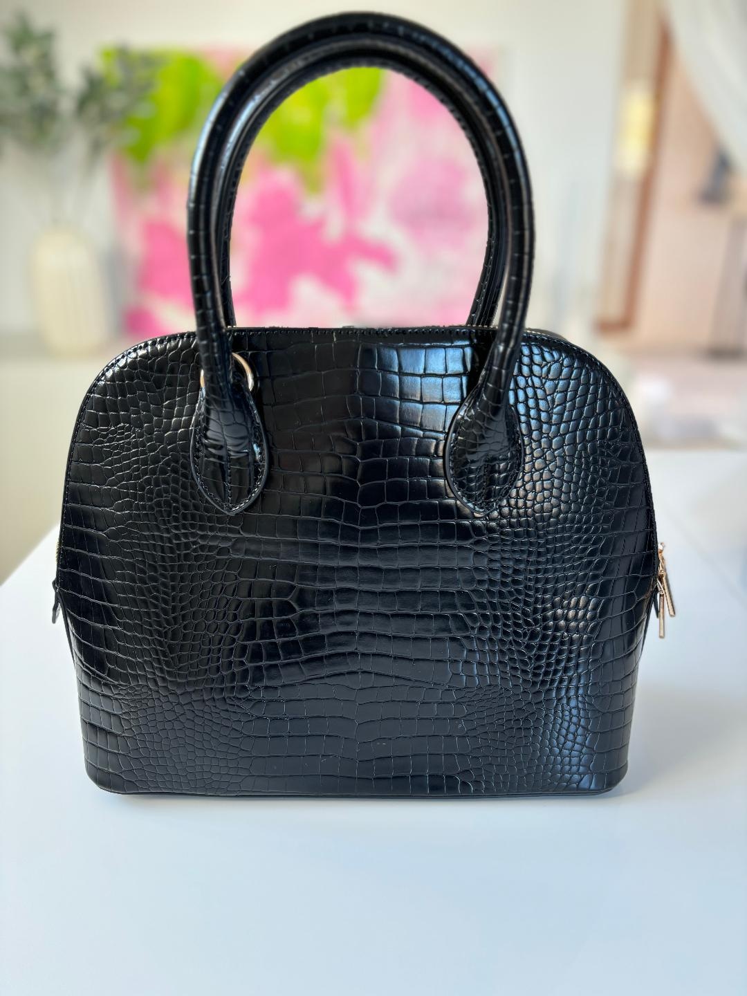 Handtasche Kroko schwarz pogo