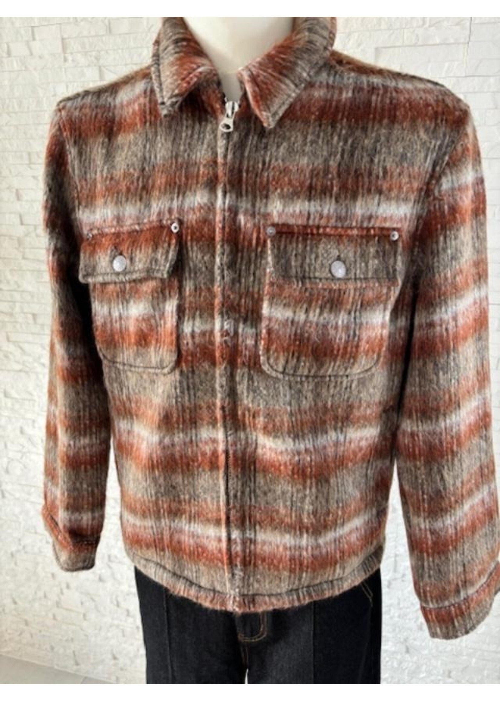 Fluffy Check Overshirt Jacket in Brown