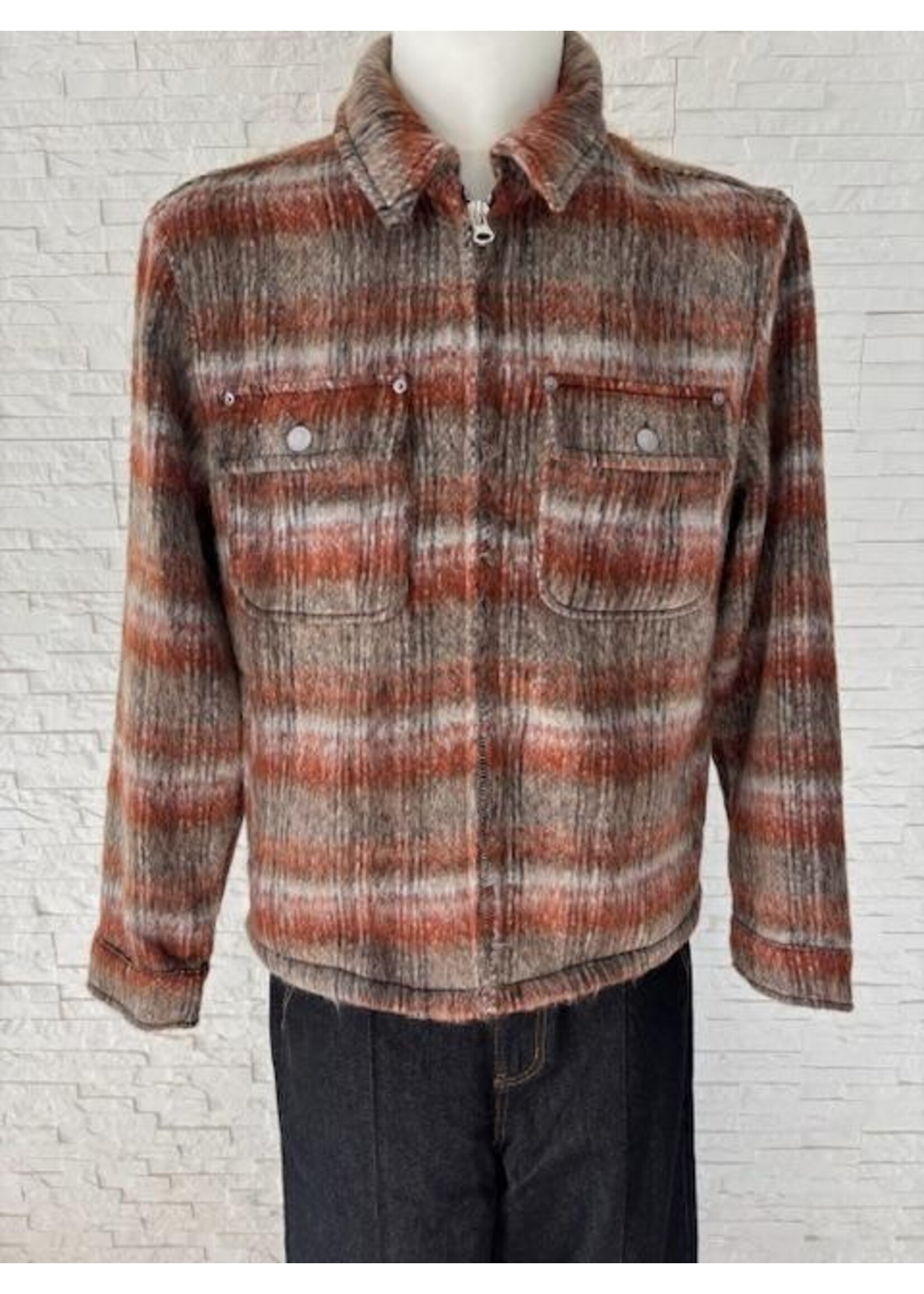 Fluffy Check Overshirt Jacket in Brown