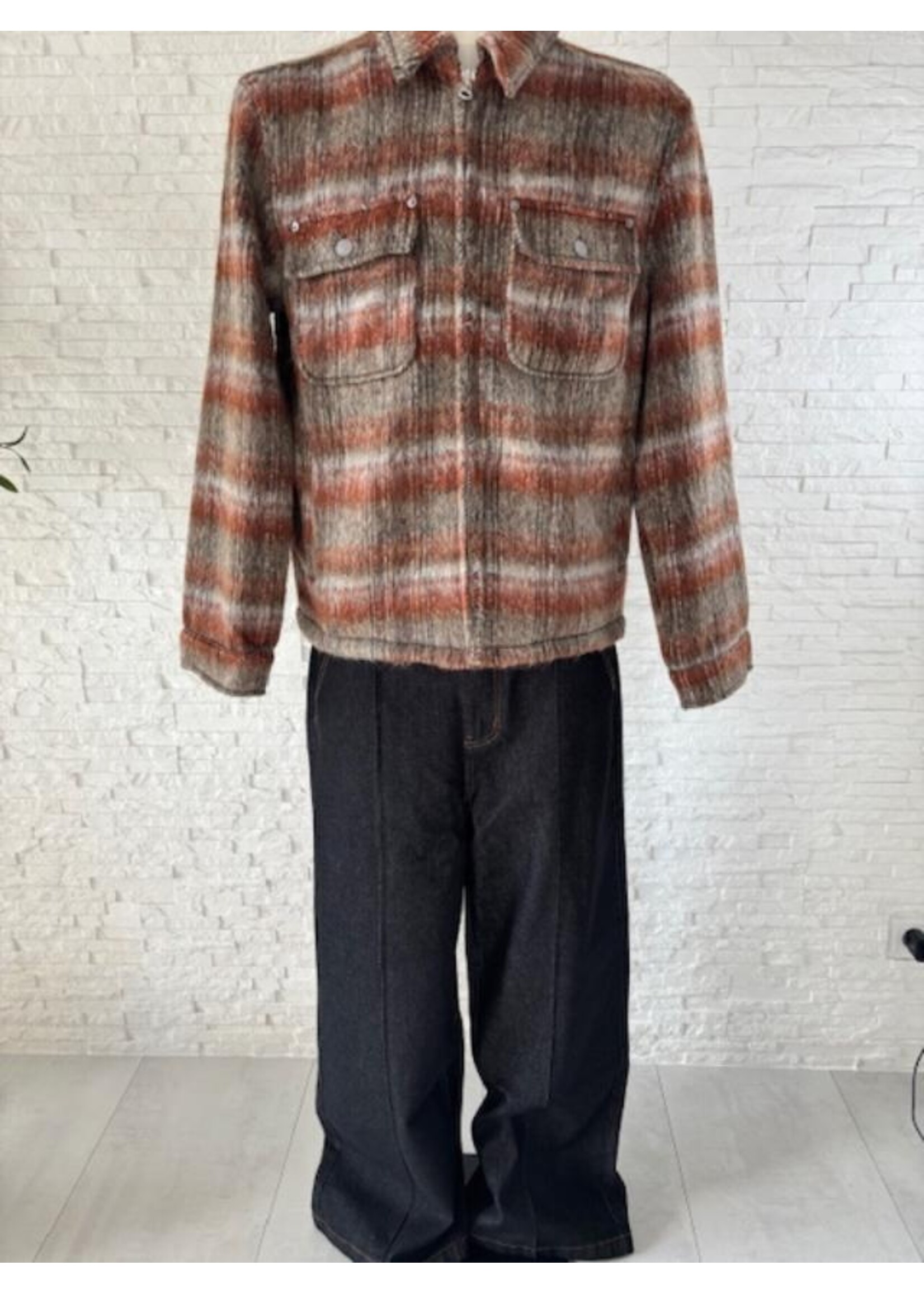 Fluffy Check Overshirt Jacket in Brown