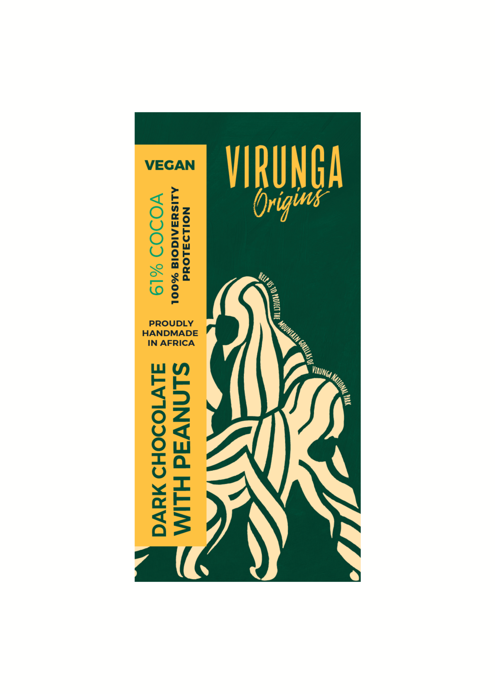 Virunga Dark Chocolate Bar  - 61%  Dark Chocolate with peanuts vegan