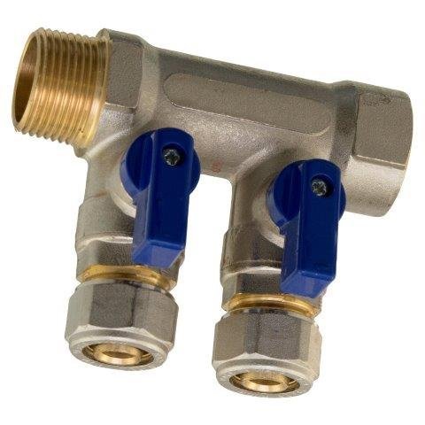 Verdeler  knelkoppeling 3/4" x 16-2.0 -2 uitgang blauw