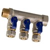 Verdeler  knelkoppeling 3/4" x 16-2.0 kraantjes 3 uitg blauw /verdeler knel– waterleiding / meerlagenbuis – CV & Sanitair - messing