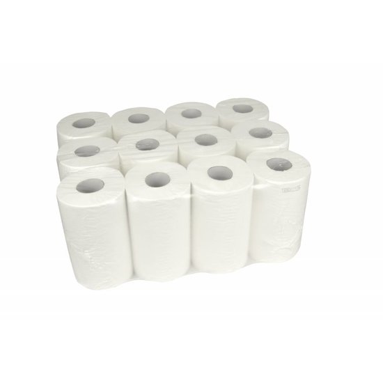 Huchem Handdoekrol | Wit | Mini | 12 st. | 1 lgs. | 120 mtr. | Hygiëne Papier