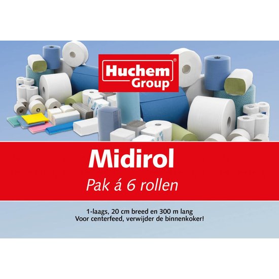 Huchem Witte Handdoekrol Midi – 1-laags – 1740 m (6 × 290 m) – Voordelige hygiënepapieren handdoekrol