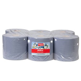 Blauwe Handdoekrol Midi 6 stuks – 1 laags, 300 m (hygiëne rol blauw) | Poetsrollen