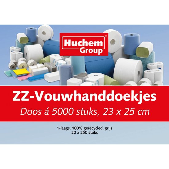 Huchem Handdoekjes | 5000 st. | Blauw | 1lgs. | 23 x 25 cm | Hygiëne Papier