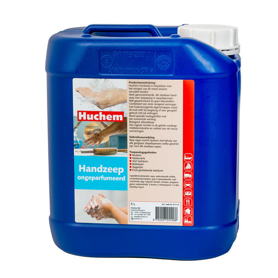 Huchem Handzeep Ongeparfumeerd 5 L – Milde, Geurvrije Vloeibare Zeep voor Professioneel Gebruik