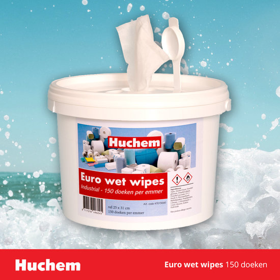 Huchem Wet Wipes | WetWipes | emmer 150 st. | Handreiniging | Handreinigingsdoekjes | Handcleaner | Industrial