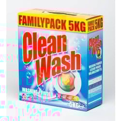 Clean Wash Waspoeder 5kg | ± > 50 Wasbeurten | Krachtig & Milieuvriendelijk voor witte en bonte was | Wasmiddel