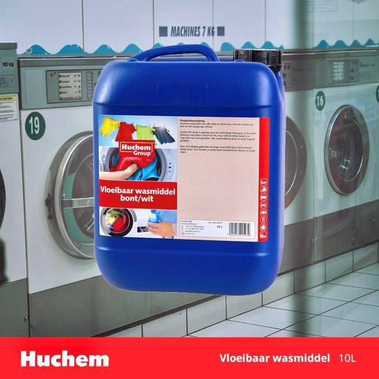 Huchem Vloeibaar Wasmiddel 10 L – Bont & Wit, >200 wasbeurten | Geconcentreerd