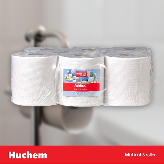 Huchem Witte Handdoekrol Midi – 1-laags – 1740 m (6 × 290 m) – Voordelige hygiënepapieren handdoekrol