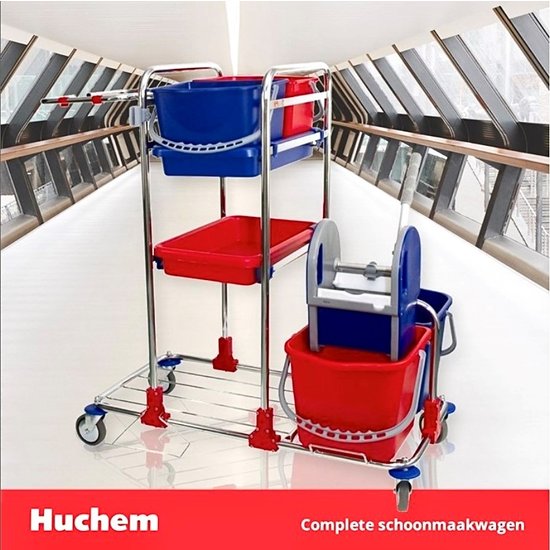 Huchem Werkwagen | Praktische Schoonmaakkar | Werkwagen met pers | Chroom