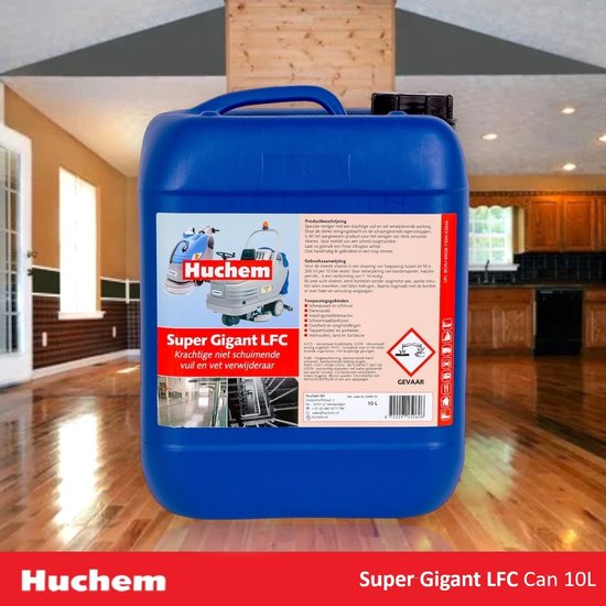 Huchem Vloerreiniger | Super Gigant LFC | 10 L | Geconcentreerde Vloerreiniger & Ontvetter voor Schrob-/Zuigmachines