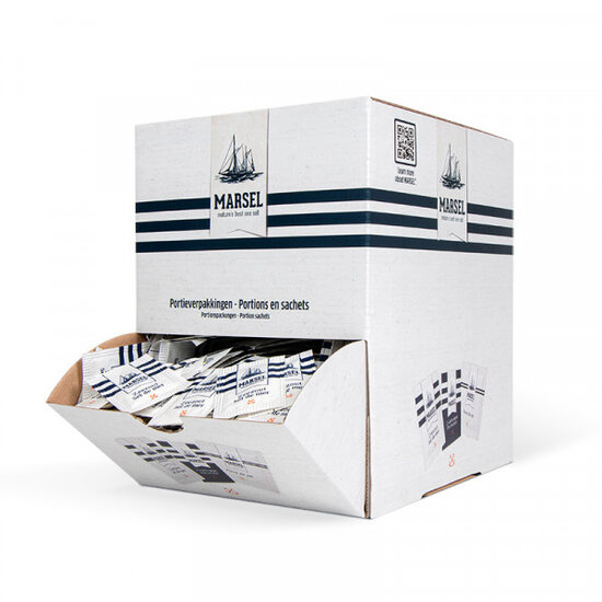 Huchem Zeezout | 1000 x 0,14 g | Portieverpakking | Dispenserdoos | Horeca | Restaurant | Bedrijfskantine | Marsel
