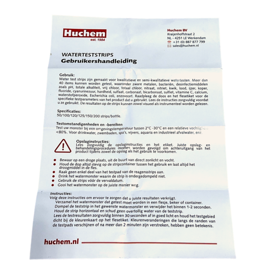 Huchem Teststrips | Zwembad | 50 st. | 7 in 1 | Aquarium | Pool | Swimming pool
