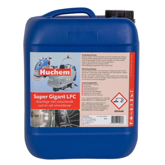 Huchem Vloerreiniger | Super Gigant LFC | 10 L | Geconcentreerde Vloerreiniger & Ontvetter voor Schrob-/Zuigmachines