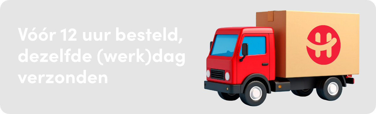 Vóór 12 uur besteld, dezelfde (werk)dag verzonden