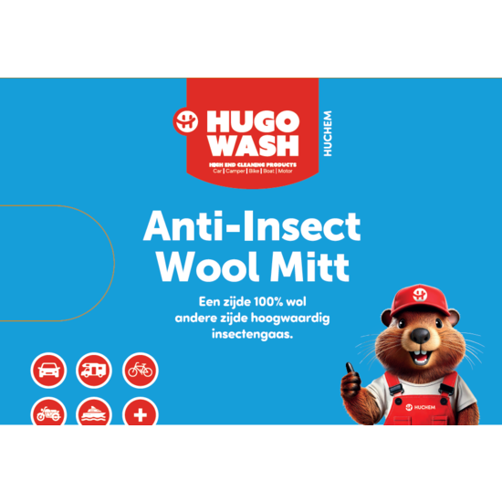 Huchem Anti-Insect Wool Mitt | Wol & Insectengaas Washandschoen | 2 in 1 | voor Auto, Camper, Boot, Motor & Fiets