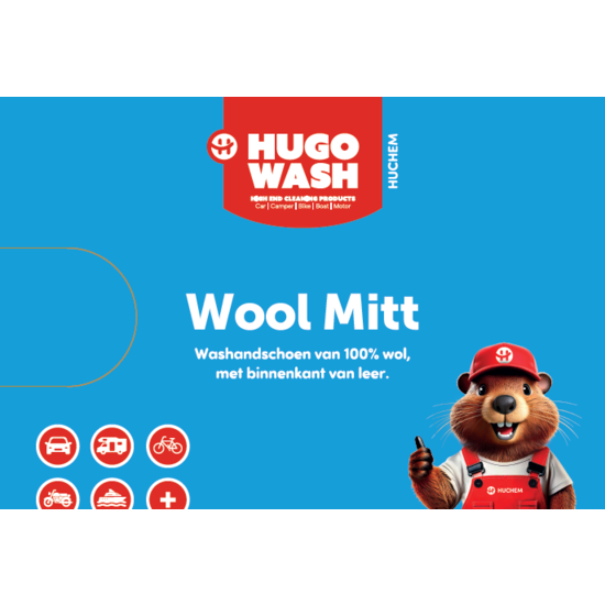 Huchem Washandschoen Double Side Wool Mitt – krasvrije wollen washandschoen voor auto, camper & boot - Hugo Wash