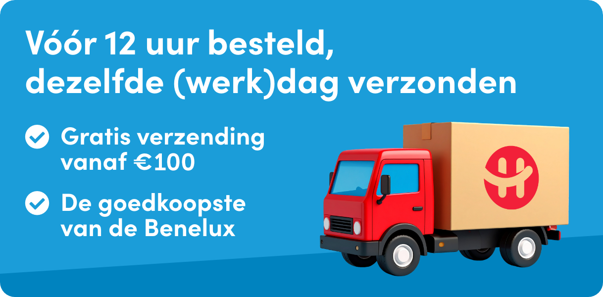 Vóór 12 uur besteld, dezelfde (werk)dag verzonden