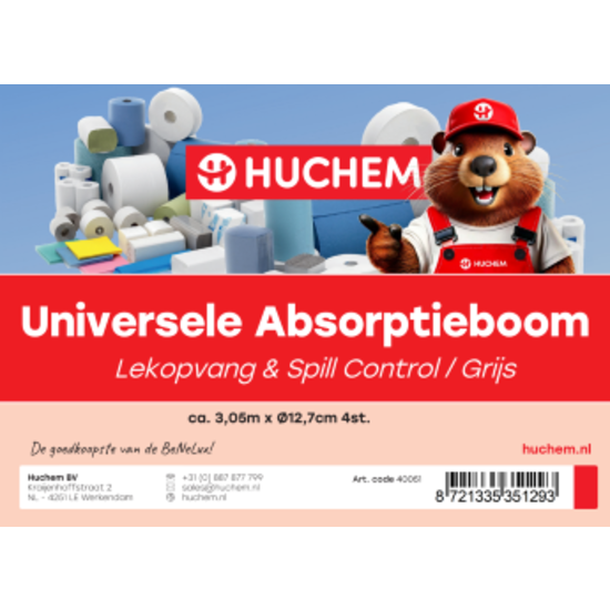 Huchem Universele Absorptieboom 3,05 m x 12,7 cm – Lekopvang & Spill Control | Grijs
