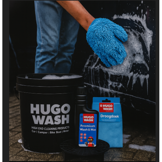 Huchem CombiDeal – Complete Autowas Set met Emmer, Washandschoen, Wash & Wax en Droogdoek | Hugo Wash