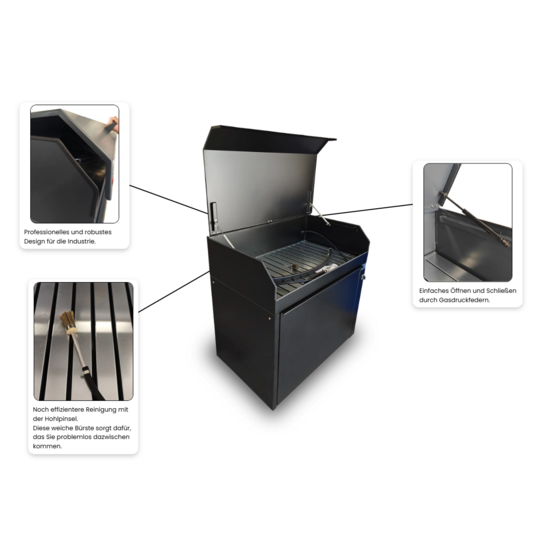 Huchem Onderdelenreiniger | Ontvetterbak | 150L  | met Deksel en Gasveren | Proffesional