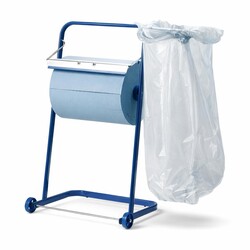 Vloerstandaard voor Poetsrollen / Maxirollen – Metaal – Blauw – Mobiel met Afvalzakhouder 