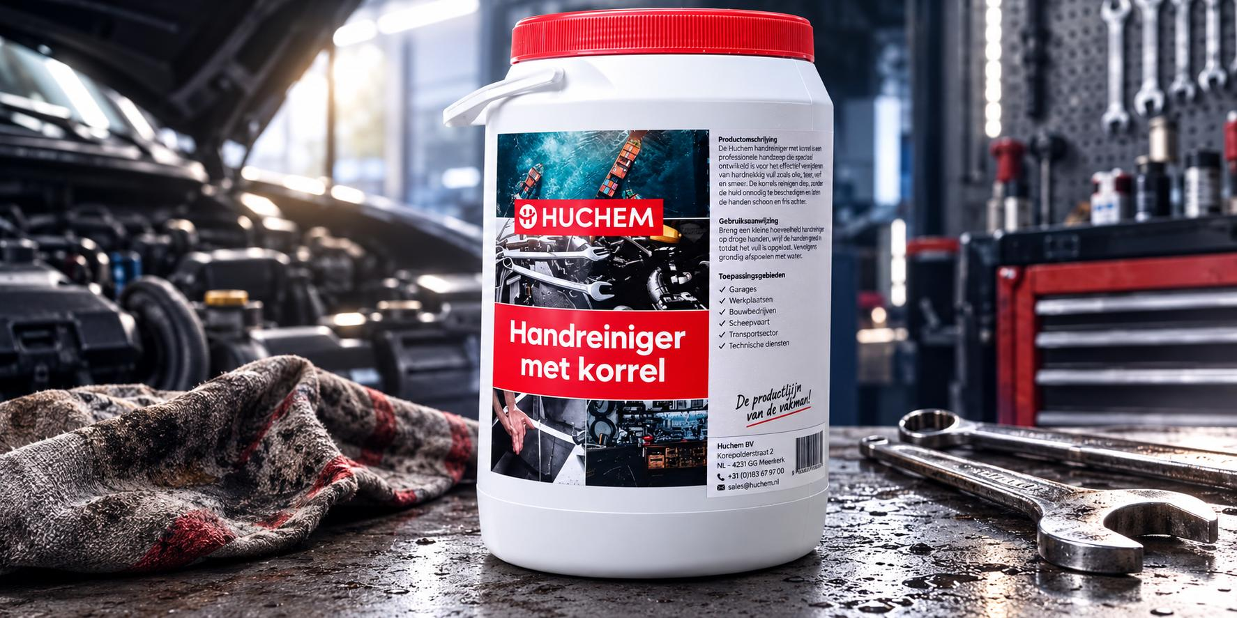 Handreiniger met korrel: verwijdert olie, vet en inkt zonder huid uit te drogen